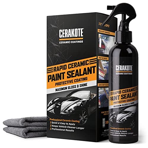 CERAKOTE Rapid Ceramic Paint Sealant Kit (8oz Bottle) Maximum Gloss & Shine  Extremely Hydrophobic  Unmatched Slickness - Repels Road Grime  Long Lasting - Quick & Easy Application - Professional Results