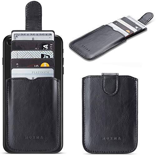 Phone Card Holder RFID Blocking Sleeve, Pu Leather Back Phone Wallet Stick-On Pull up 5 Card Holder Universally Pocket Covers Credit Cards Cash for iPhone/Android/Samsung/All Smartphones (Black)