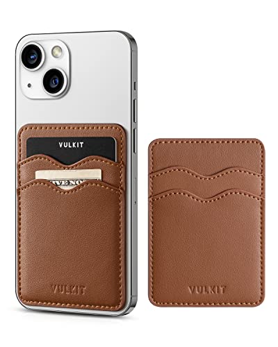 VULKIT Phone Card Holder Slim Leather Adhesive Pocket RFID Blocking Credit Card Sleeves Sticker for Back of Smartphone(Brown)