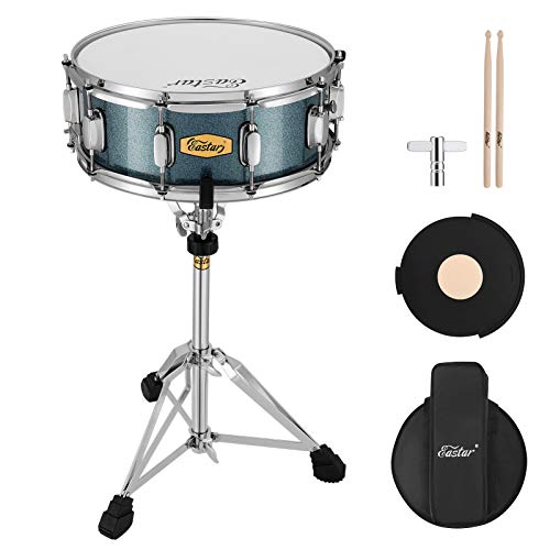 Eastar Snare Drum Set with Drum Sticks,for Beginners with Snare Drum Stand, Mute Pad, Snare Drum Bag, Drum Key, 14"X 5.5", Starry Blue