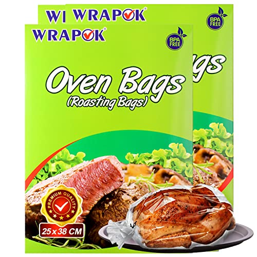 WRAPOK Oven Cooking Bags Small Size Roasting Baking Bag for Meats Ham Ribs Poultry Seafood, 10 x 15 Inch - 16 Bags Total(Pack of 2)