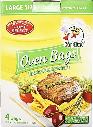 Home Select Oven Bags Large Size (16 Inch x 17.5 Inch) 4 Bags; for Meats, Fish & Vegetables up to 8 lbs