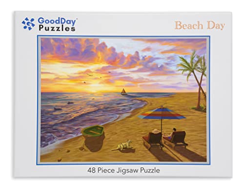 GoodDay Puzzles 48 Large Piece Jigsaw 'Beach Day' | Dementia/Alzheimer's Activities for Seniors | Easy Puzzle for Adults | Gifts for The Elderly