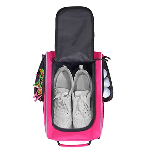 Wolt Golf Shoe Bag - Sports & Travel Shoes Carrier Bags with Ventilation & Double Outside Accessory Pocket for Socks, Tees, Golf Balls, etc. for women and men (Pink)