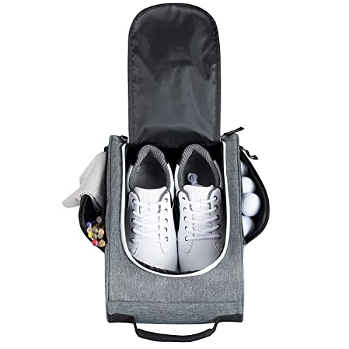 Golkcurx Golf Shoe Bag for Travel Zippered Sport Shoe Carrier Bags with Side Accessory Pockets for Socks, Tees, Golf BallsGrey