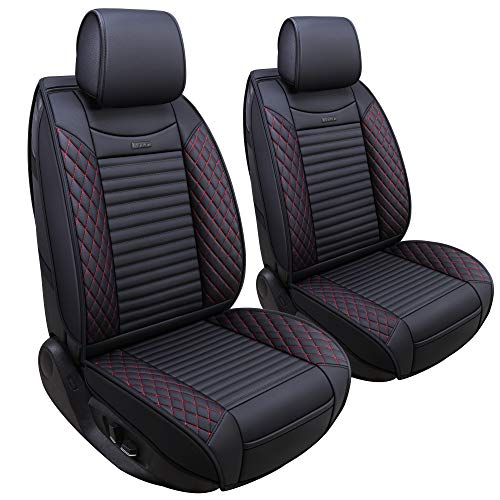 Aierxuan Front Drive Seat Covers Leather Car Seat Protector Waterproof Universal Fit Honda Accord Civic Kia Soul Optima Ford Forte Nissan Altima Highlander Lexus Acura(2 PCS Front, Black-Red)