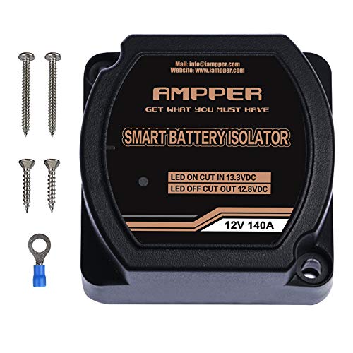 Ampper 12V 140Amp Dual Battery Isolator, Battery Voltage Sensitive Relay (VSR) Smart Battery Isolator for Car, Vehicle, RV, ATV, UTV and Boat