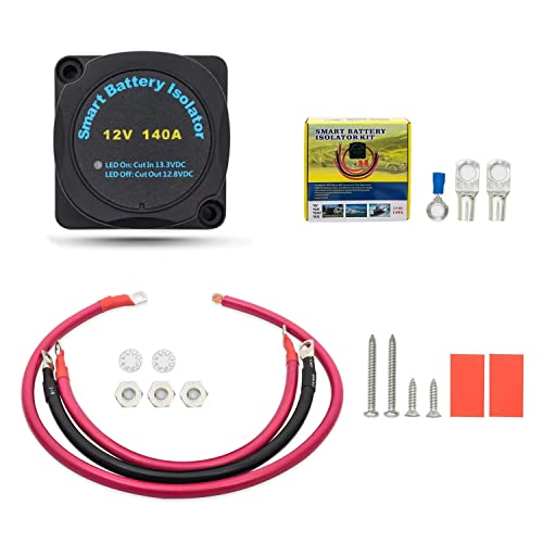 12V 140A Dual Battery Isolator with Wiring Cable Kit -VSR Voltage Sensitive Relay Compatible with SUV Boat ATV UTV RV Truck-Double Battery Automatic Charger