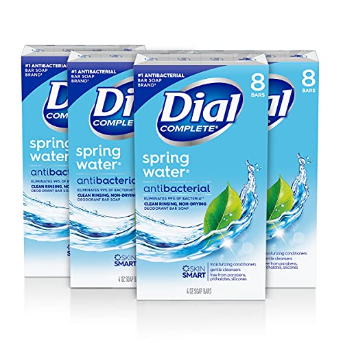 Dial Antibacterial Bar Soap, Spring Water, 4 oz, 32 Bars