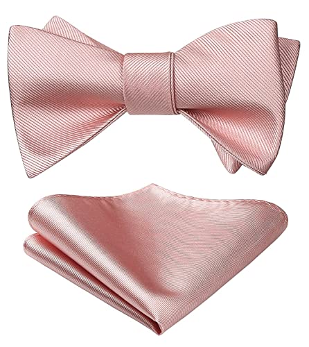 HISDERN Bow Ties for Men Pink Bow Tie Self Tie and Pocket Square Set Formal Blush Bowties Men Classic Tuxedo Dusty Rose Bowtie for Wedding Party