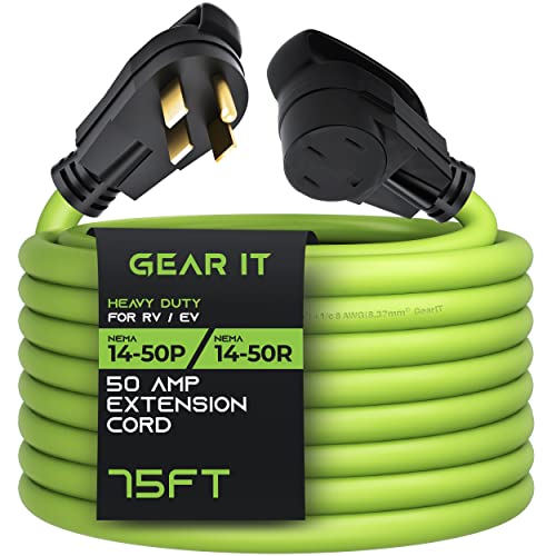 GearIT 50-Amp Extension Cord for RV and EV (75 ft) 4-Prong 250-Volt, Tesla Model 3/S/X/Y, NEMA 14-50P to 14-50R 6/3, 8/1 STW AWG Gauge Outdoor Auto Power Cord - 75 Feet