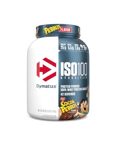 Dymatize ISO100 Hydrolyzed Protein Powder, 100% Whey Isolate Protein, 25g of Protein, 5.5g BCAAs, Gluten Free, Fast Absorbing, Easy Digesting, Cocoa Pebbles, 3 Pound