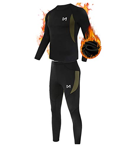 MEETYOO mens Thermal Winter Gear Long Johns Base Layer Top Bottom Sets Skiing Running Underwear, Black, Medium