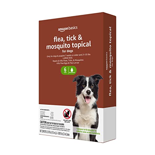 Amazon Basics Flea, Tick & Mosquito Topical Treatment for Large Dogs (21-55 pounds), 6 Count (Previously Solimo)