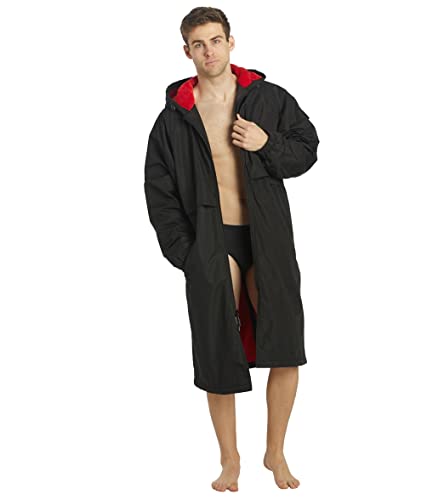 Sporti Comfort Fleece-Lined Swim Parka - Black Shell/Red Lining - Small