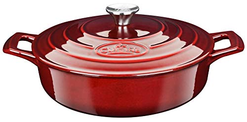 La Cuisine 3110MB Enameled Cast Iron Covered Braiser, Saute Pan Casserole Pan, 3.75 Quart (QT) - Matte Black Enamel Interior, Cranberry Porcelain Enamel Coating Finish Exterior