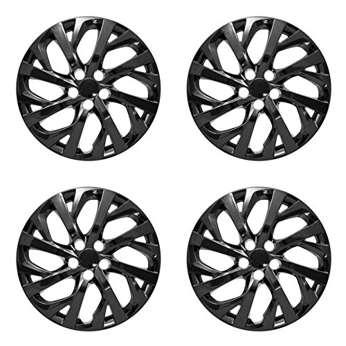 New Wheel Covers Fits 2017-2018 Toyota Corolla; 16 Inch; 16 Spoke; Gloss Black; Plastic; Set of 4