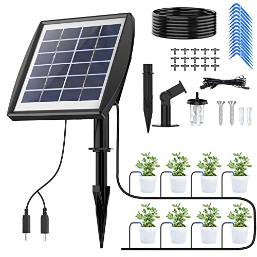 Solar Irrigation System Automatic Drip Irrigation System for Potted Plants Ankway Drip Irrigation Kit 49.9FT Solar Water Irrigation System with Timer 2200mAh Battery for Garden Greenhouse Balcony
