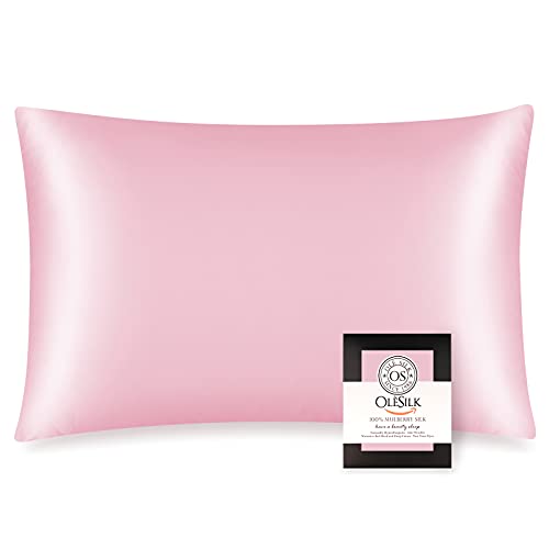 OLESILK 100% Mulberry Silk Toddler Pillowcase for Hair and Skin, Both Sides 19 Momme Pure Natural Silk Travel Pillow Cases with Hidden Zipper, 13"x 18", Pink