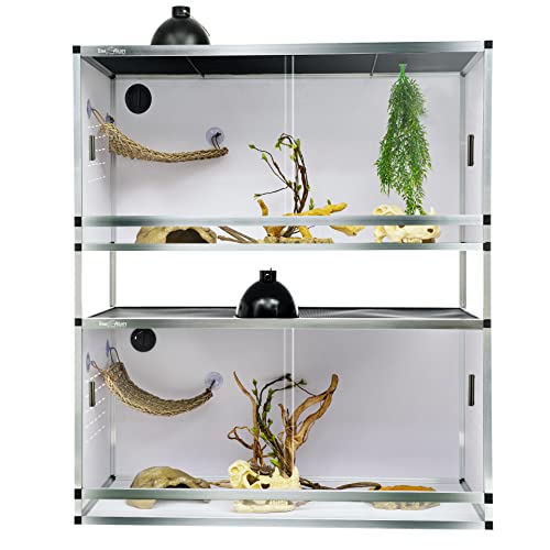 PVC Reptile Enclosure 40 * 17 * 17" Large Reptile Terrarium Bearded Dragon Lizard Snake,50 Gallon Wide Breeding Lounge Vivarium Area with Sliding Doors Lock for Crawling Pet(2pcs,White Panels)