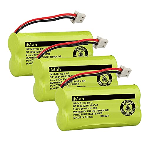 iMah BT166342/BT266342 2.4V 750mAh Cordless Phone Batteries Also Compatible with BT183342 BT283342 BT162342 BT262342 VTech CS6114 CS6429 CS6719-2 AT&T EL52100 EL51203, 3-Pack