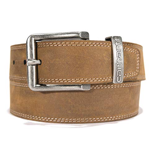 Carhartt Men's Standard Casual Rugged Belts, Available in Multiple Styles, Colors & Sizes, Saddle Leather Embossed Metal Keeper (Brown), 44
