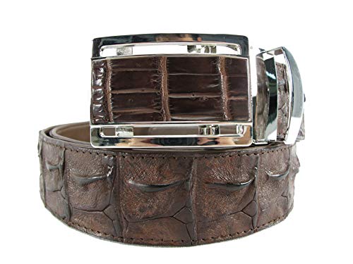 Pelgio Genuine Crocodile Backbone Skin Leather Men's Belt 46" Long Auto Locking (Brown)