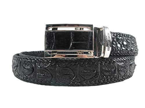 Pelgio Genuine Crocodile Alligator Backbone Skin Leather Handmade Belt 46" Long (Black)