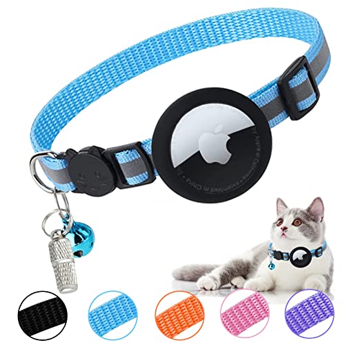 Airtag Cat Collar, Waterproof Cat Collar with Bell Reflective Strip for Apple Air Tag GPS Tracker, Detachable Airtag Cat Collar with Breakaway Bracket Cat Collar for Cat Dog Kitten Puppy