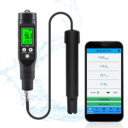 Smart Bluetooth Dissolved Oxygen Meter,Portable 0.0-40mg/L Dissolved Oxygen Meter Range,Dissolved Oxygen Test Kit with Electrode Filling Fluid,Aquarium Water Test Kit