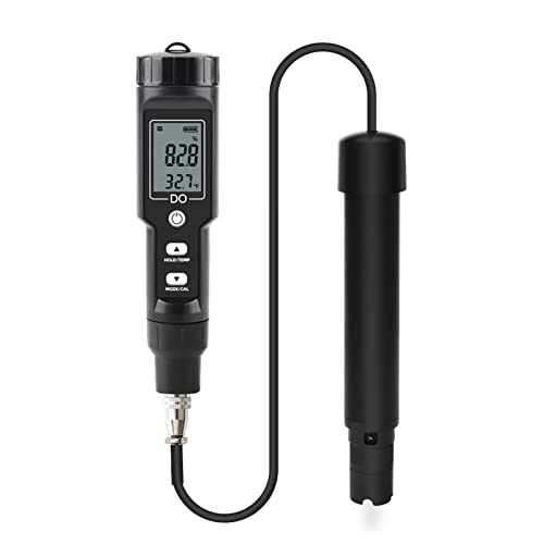 RCYAGO Portable Dissolved Oxygen and Temperature Meter, DO Range: 0-40.00 mg/L, 0.1 mg//L Resolution, Digital Dissolved Oxygen Meter with Electrode Filling Fluid (No Backlight)