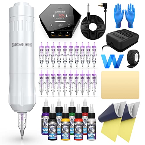 Wormhole Tattoo Gun Tattoo Kit Tattoo Machine Kit Complete Tattoo Pen Kit with Tattoo Power Supply Tattoo Ink Tattoo Supply for beginners and Tattoo Artist WTK074