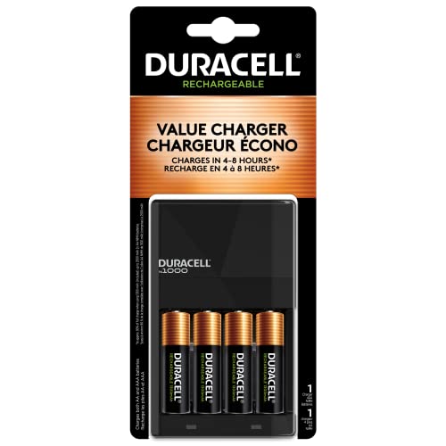 Duracell Ion Speed 1000 Battery Charger for AA and AAA batteries, Includes 4 Pre-Charged AA Rechargeable Batteries, for Household and Business Devices