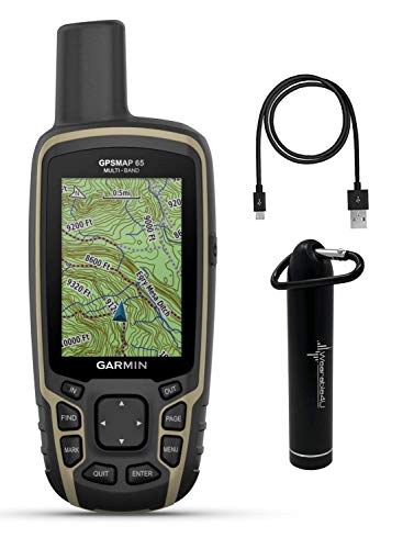 Garmin GPSMAP 65, Button-Operated Handheld with Expanded Satellite Support and Multi-Band Technology with Wearable4U Ultimate E-Bank Bundle