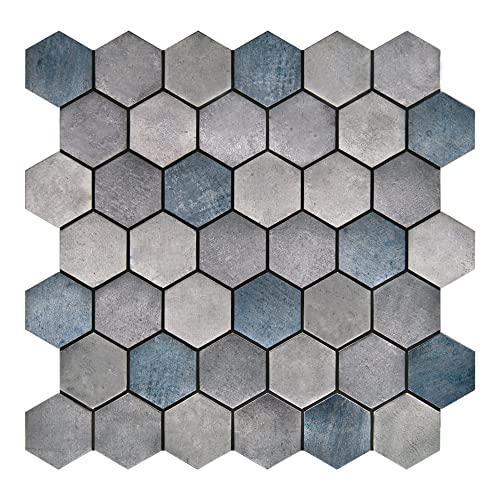 Kieacia Peel and Stick Backsplash 10PCS PVC Marble Self-Adhesive Tile for Kitchen Bathroom (Blue)