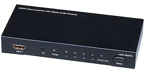 Monoprice Blackbird 4x1 HDMI 1.4 Switch - HDCP 1.4, with Toslink, Digital Coax and Analog Audio Extractor, 1080p 60Hz, DAC (Compatible with PS4/5 Xbox Apple TV Fire Stick Roku Blu-Ray Player)