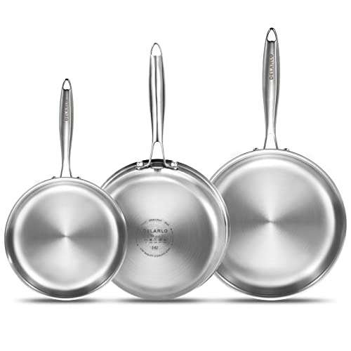 DELARLO Whole body Tri-Ply Stainless Steel Frying Pan set, 8/10/12 Cooking pans, Kitchen Cookware Set, Fast heating Chef's pan with Ergonomic Handles, Suitable for All Stove