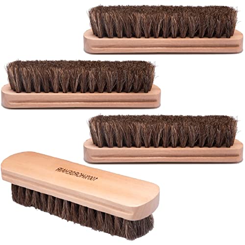 Fasmov 4 Pack Natural Fine Horsehair Soft Leather Cleaning Brush for Cleaning Upholstery, Cleaner Car Interior, Upholstery Furniture, Couch, Sofa, Boots, Shoes and More