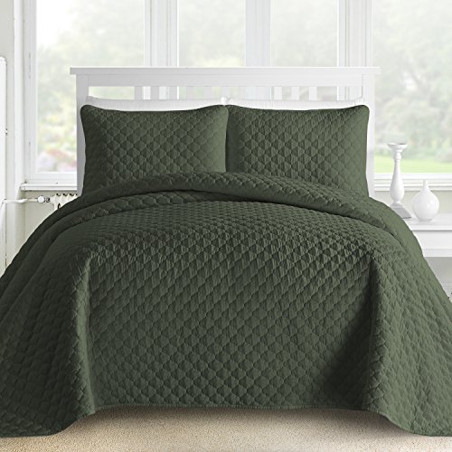 Comfy Bedding 3-Piece Bedspread Coverlet Set Oversized and Prewashed Lantern Ogee Quilted, King/California King, Sage