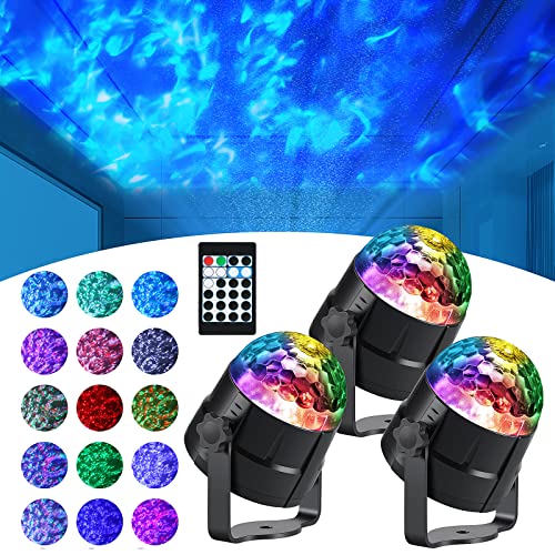 3 Pcs Ocean Wave Projector Light Outdoor Water Wave Effect Night Lights Projector 15 Colors Ocean Ripple Projection with Remote for Garden Indoor Wedding Party Holiday Disco Kids