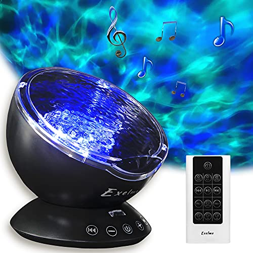 EXELME Ocean Wave Projector and Sound Machine - Night Light Projector with Color Changing Wave Light Effects  Music Lamp for Kids Adults Bedroom  Black