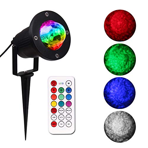 KOOT Water Wave Lights Projector Outdoor Waterproof LED Ripple Garden Lights RGBW 10 Colors Water Effect or Flame Fire Effect with Remote for Patio Christmas Halloween Wedding Swimming Pool Display