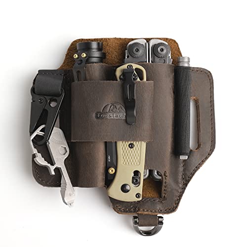 Topstache Leather Multitool Sheath,EDC Belt Organizer for Work and Daily Use,Leatherman Sheath,EDC Pocket Organizer for Flashlight and Multitool,Gifts for Men,Leather Sheath for Multitool,Darkbrown