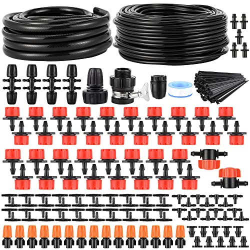 Drip Irrigation Kit,165FT 190 Pcs Garden Irrigation System 1/4" 1/2 Blank Distribution Tubing Watering Drip Kit Automatic Irrigation Equipment for Garden Greenhouse, Flower Bed,Patio,Lawn