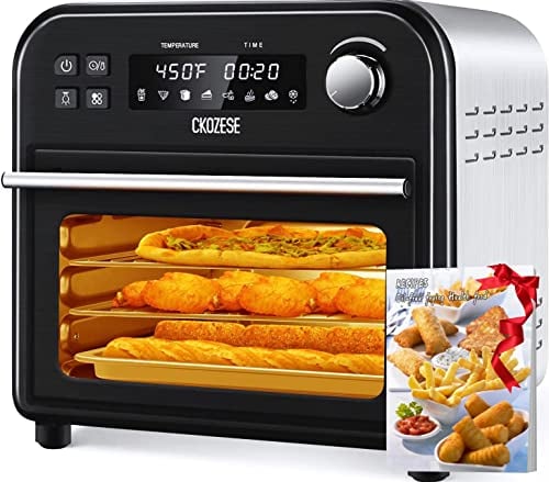CKOZESE 6-Slice Toaster Oven Air Fryer-Air Fry, Grill, Dehydrate, Roast, Broil, Bake, Pizza, 8-in-1 Convection Oven Countertop, Up-Down 6 Rapid Quartz Heaters, 450, Small Footprint, 45 Recipes