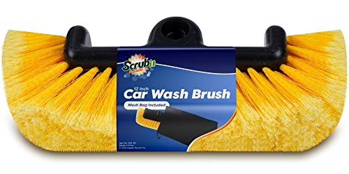 SCRUBIT 12" Car Wash Brush with Soft Bristles for Car Truck Boat Deck & House Cleaning, Exterior Washing Brush Connects with Pole & Hose Storage Bag Included (Yellow)