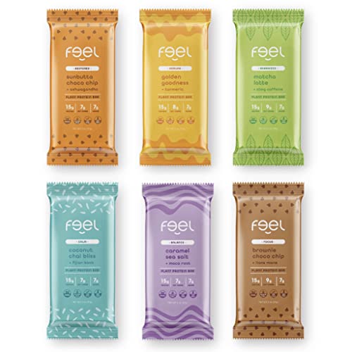 Feel Vegan Protein Bars | Keto | Gluten Free | Organic | Low Carb | 15g Protein | Dairy Free | Low Sugar | Grain Free | Nut Free | Soy Free | Non GMO - Variety Pack (6 Flavor, 6 Pack)