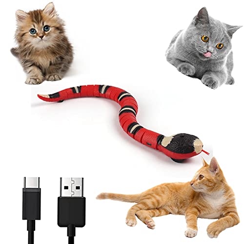 Fake Snake Rubber Snake Cat Toy, Simulation Smart Snake Toys for Kids Cats Dogs Gifts Realistic Snake Prank Automatically Sense Obstacles and Escape USB Rechargeable, 13.7in