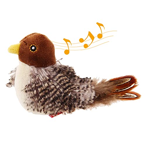 Gigwi Interactive Electronic Cat Toy, Automatic Chirping Bird Cat Toy Squeaky with Feather Tail, Melody Chaser Toy Bird for Cats to Play Alone, Play and Squeak Kitten Toy for Boredom