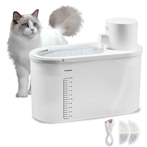 Battery Operated Cat Water Fountains. 2L/67oz Ultra-Quiet Automatic LED Dog Water Dispenser with 2 Replacement Filters & Smart Pump.Pet Water Foutain for Cats,Dogs,Multiple Pets.